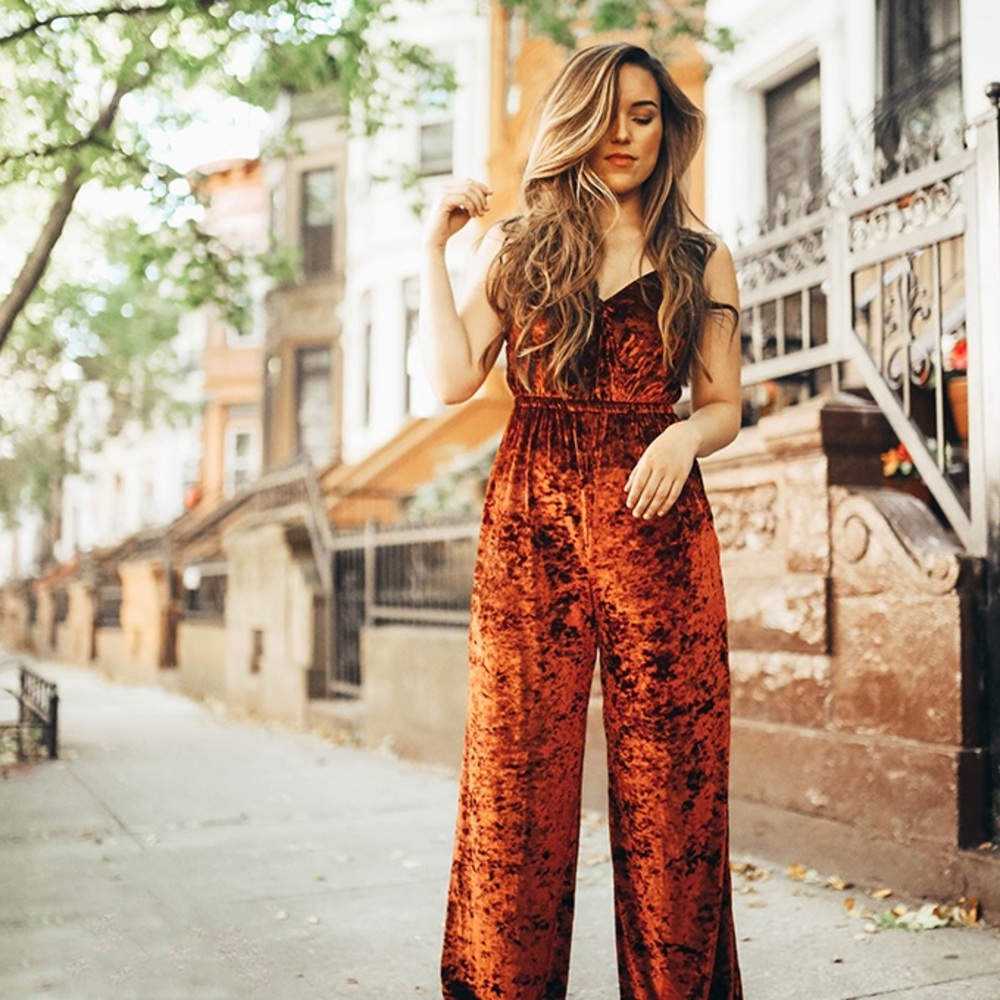 Worn Once! Show Me Your Mumu Richards Jumpsuit - Copper Crushed Velvet
